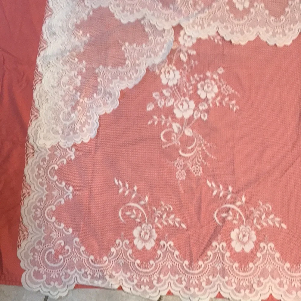 Curtain Sheer Lace Floral Curtain with Attached Valance (1-piece)